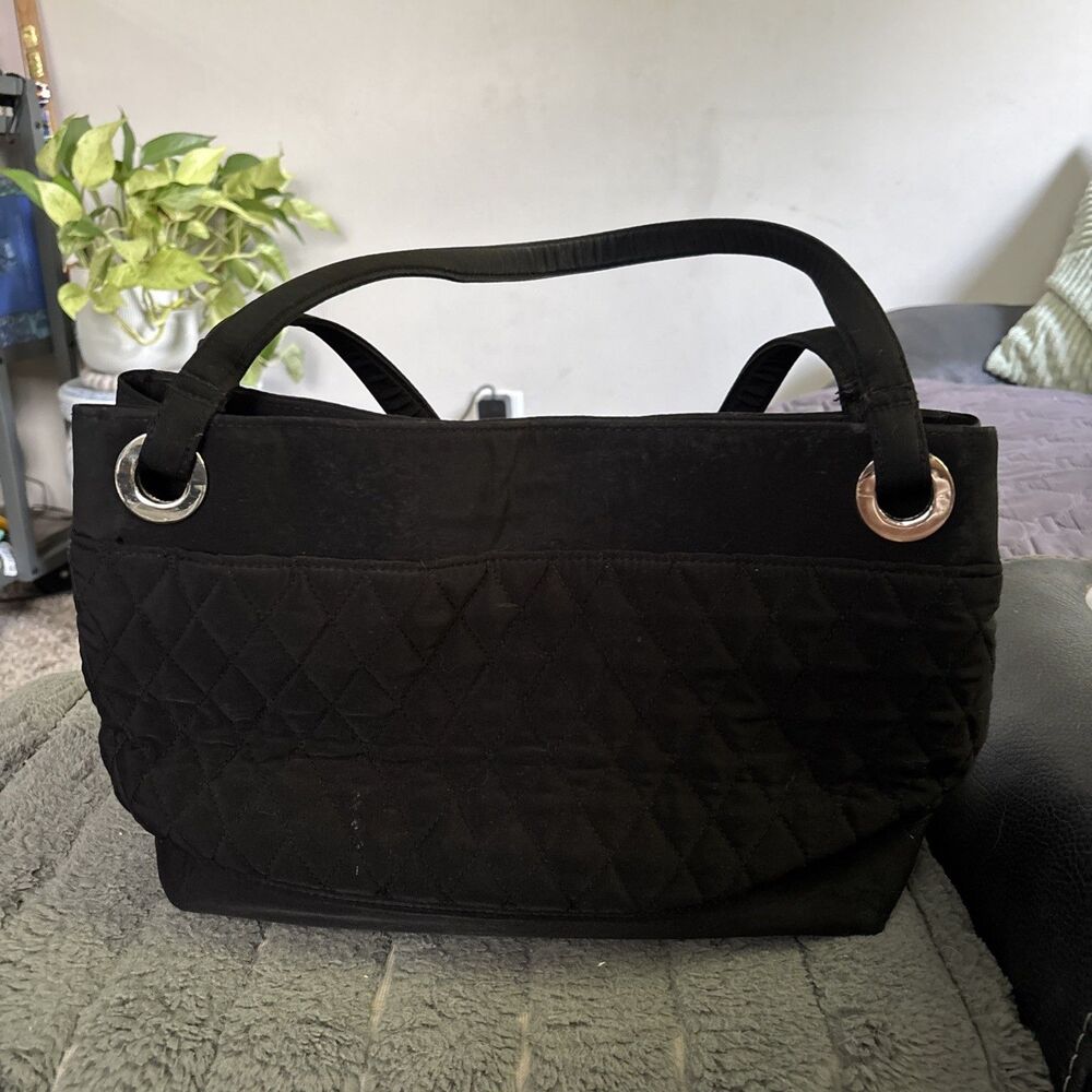 Black 7X9X12" Quilted Vera Bradley Handbag Purse Two Handles w 7 Pockets